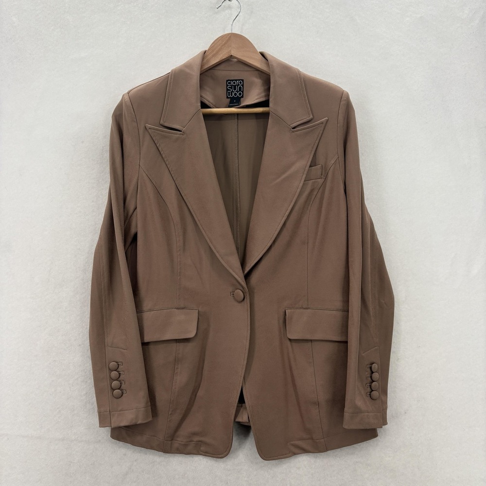 Clara Sunwoo Blazer Womens Small Brown Stretch Liquid Leather Career Jacket